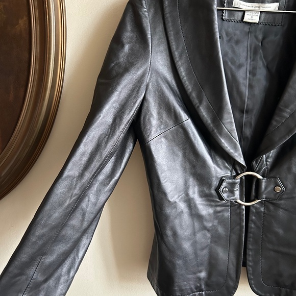 Diane von Furstenberg Black Leather Jacket – Size 6 – 100% Real Leather - Picture 7 of 9